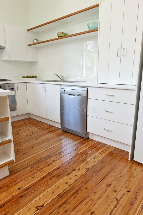 Kitchen with Polished Floorboards Stock Image Image of modern