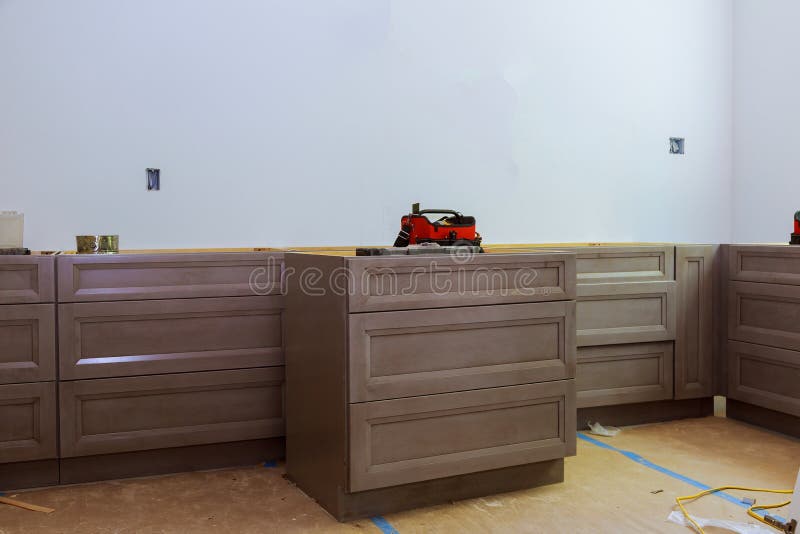 Home Improvement Kitchen Remodel view installed in a new kitchen stock images