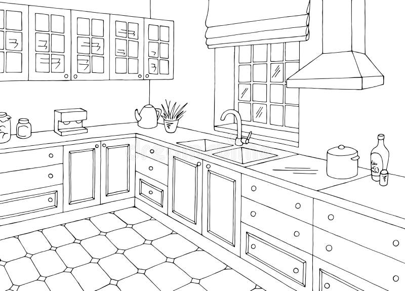 kitchen cabinets design black and white clipart