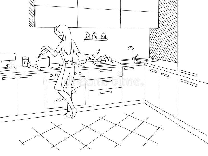 kitchen cabinets design black and white clipart