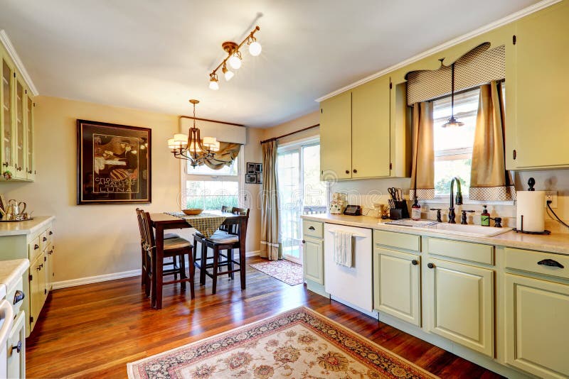 Kitchen Room Interior with Dining Area Stock Photo - Image of furniture
