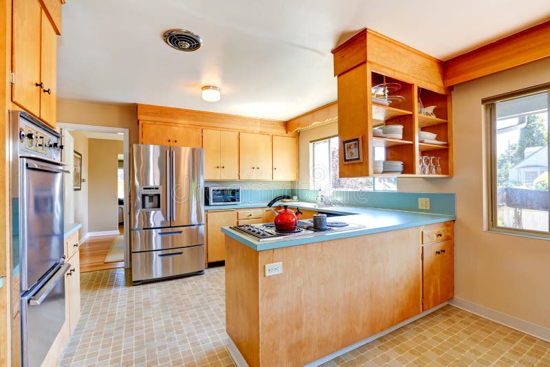 MInt Kitchen Room with Light Brown Stock Image Image of