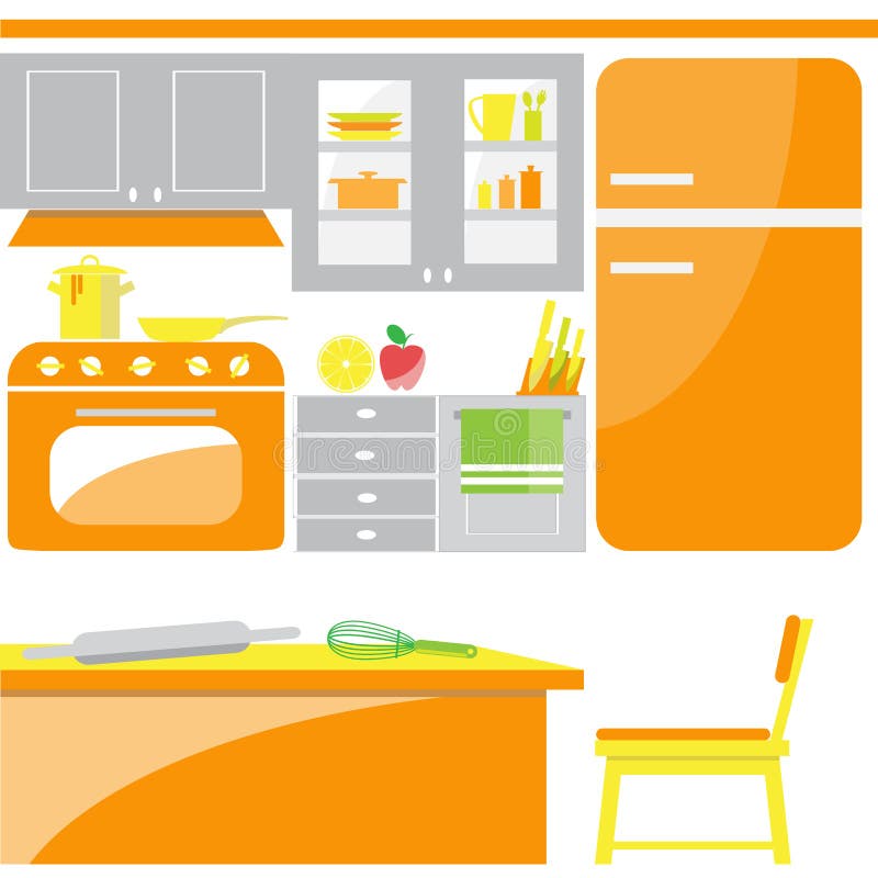 Kitchen room vector stock vector. Illustration of illuatration - 93955947