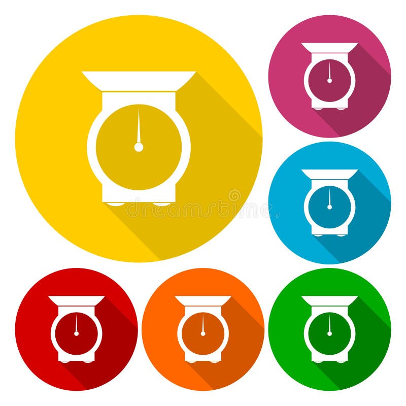 Kitchen Scales Icons Set with Long Shadow Stock Illustration