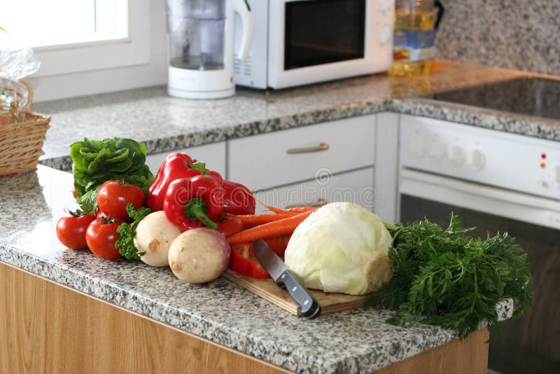 Kitchen setup with vegetables