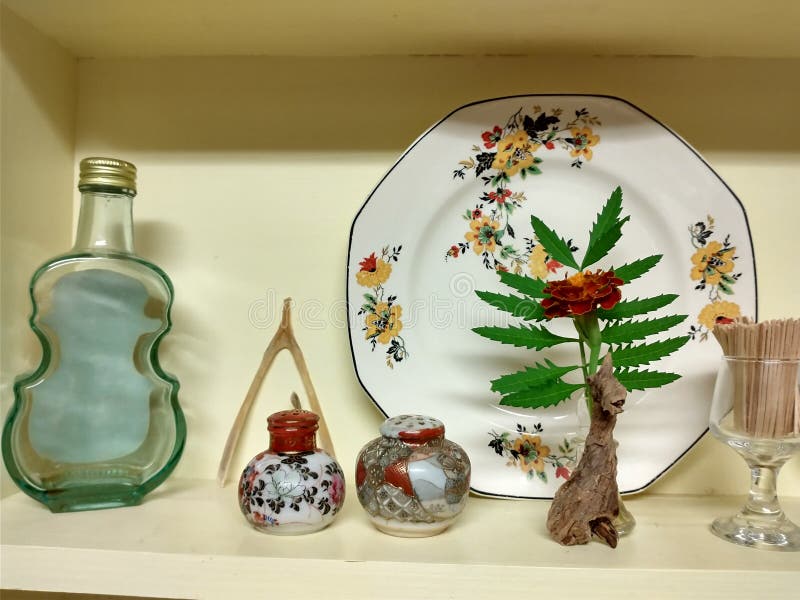 Kitchen Shelf with Plate and Flower Stock Photo Image of vase