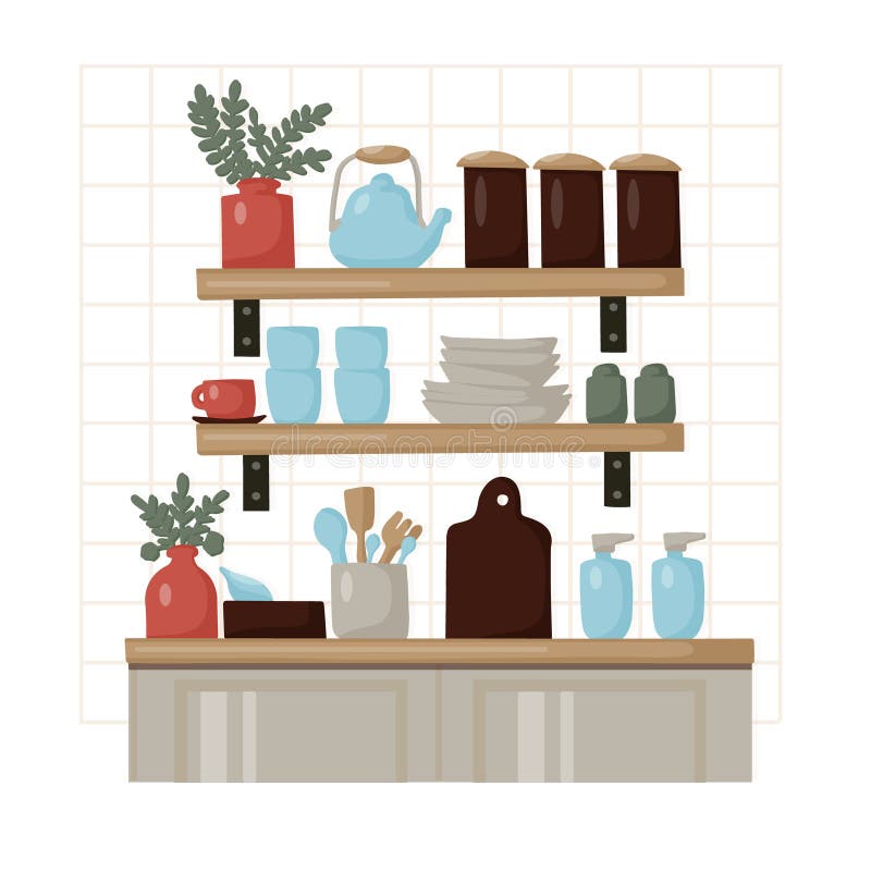 Kitchen Shelves Cooking Utensils Stock Illustrations 289 Kitchen