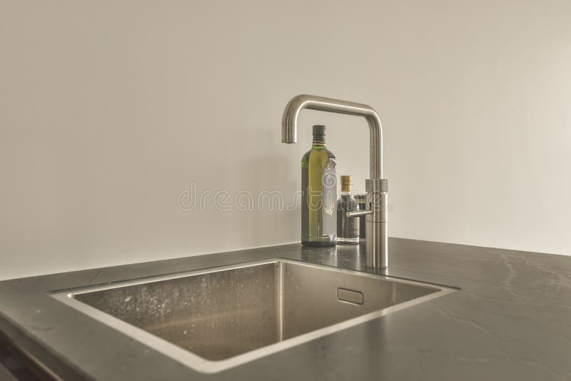 Kitchen Sink Built into a Marble Countertop Stock Image Image of