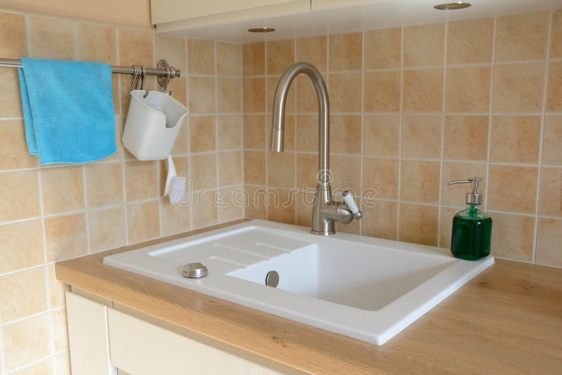 Kitchen Sink, Tap and Other Items. Stock Image Image of furniture