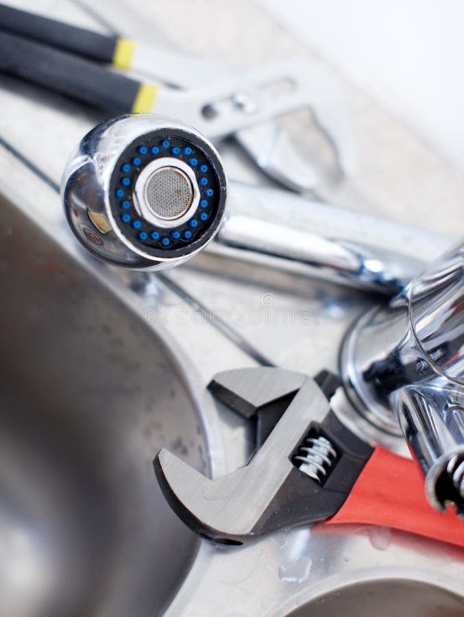Kitchen sink. Wrench stock image. Image of valve, spanner 13136423