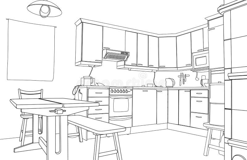 Kitchen sketch vector illustration