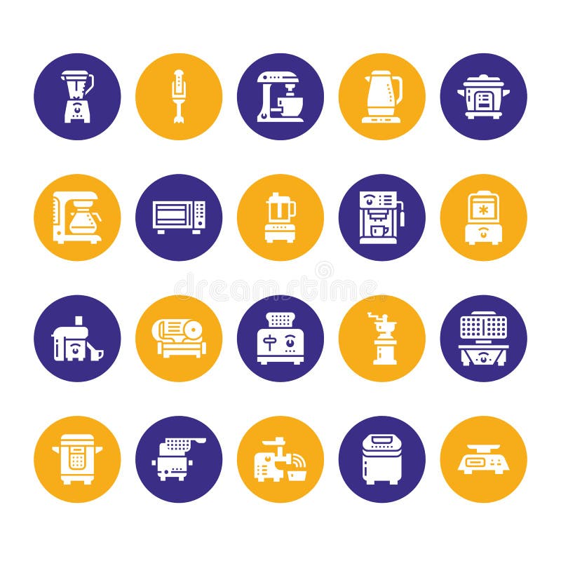 Kitchen small appliances flat glyph vector icons. Household cooking tools signs. Food preparation equipment silhouette - royalty free illustration Kitchen small appliances flat glyph vector icons. Household cooking tools signs. Food preparation equipment silhouette - royalty free illustration