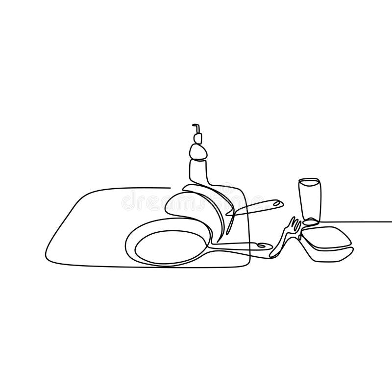 Kitchen stuff one line continuous drawing minimalist design on white background royalty free illustration Kitchen stuff one line continuous drawing minimalist design on white background royalty free illustration