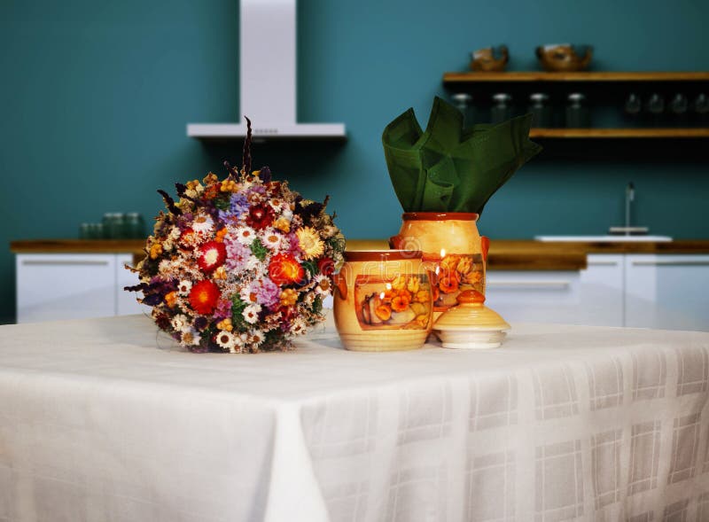 Kitchen table stock image. Image of napkin, food, table 43750337