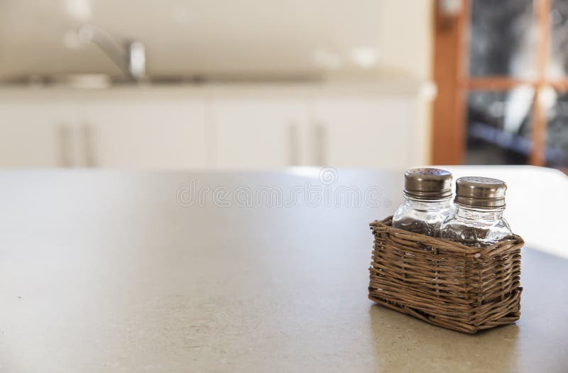 Kitchen Tabletop and Salt and Pepper Shakers Stock Photo Image of