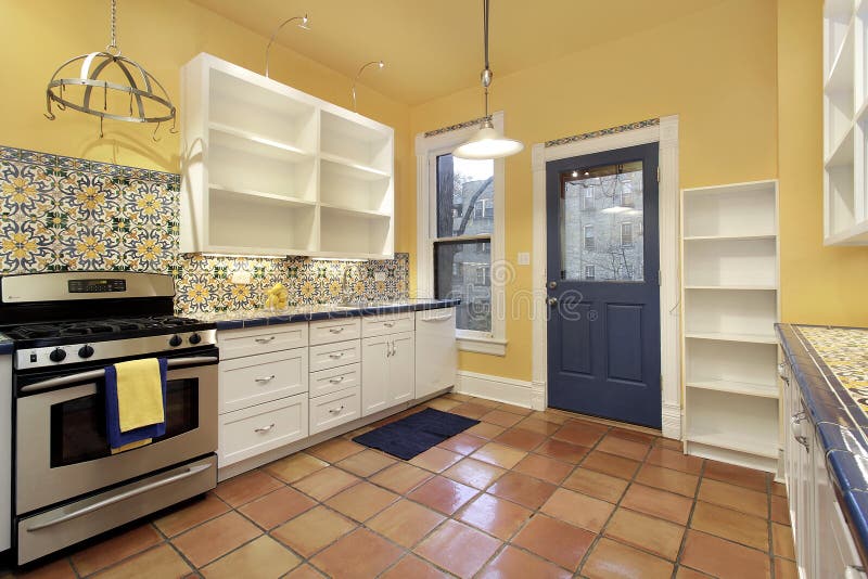 Kitchen With Terra Cotta Floor Tile Stock Image - Image of 