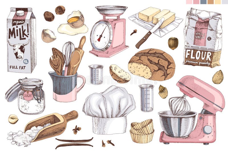 Baking ingredients food and cooking kitchen items Vector Image