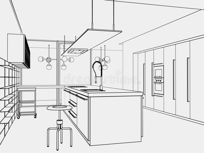 Kitchen toon-style vector illustration