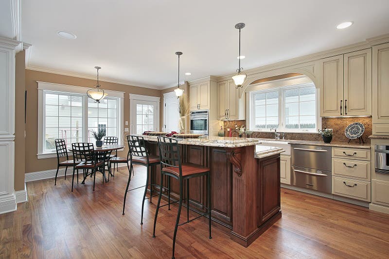 Kitchen with Two Tiered Island Stock Photo Image of dinner, luxury