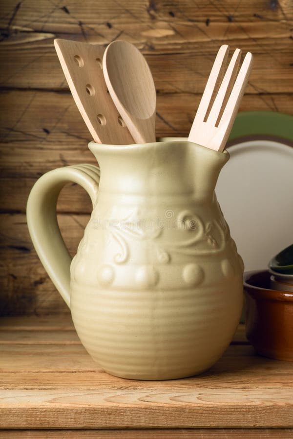 Kitchen Utensils and Ceramic Dishes Stock Photo Image of retro