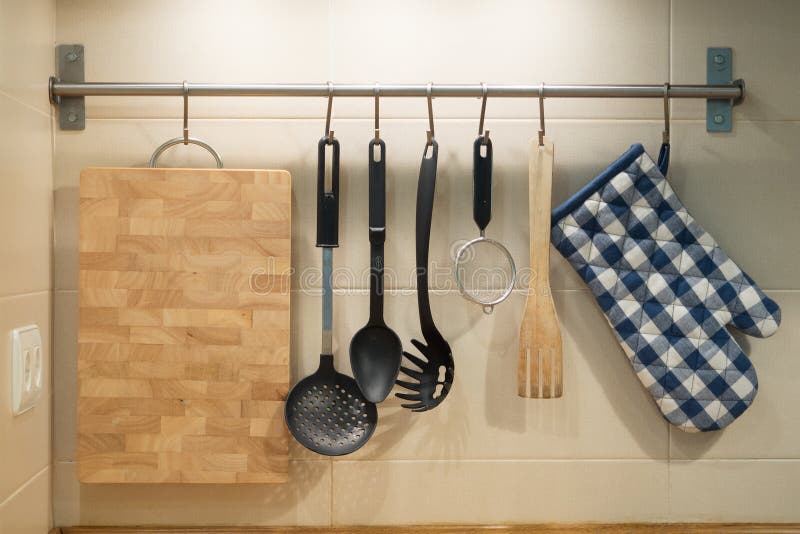 Kitchen Utensils Hanging on the Wall Stock Photo Image of group