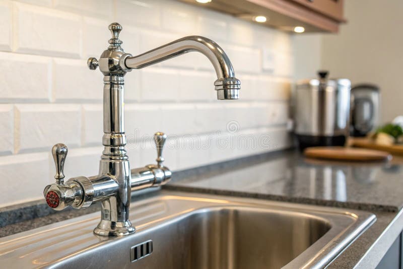 Kitchen water mixer chrome tap a close up of highlighting modern faucet design and functionality lizenzfreie abbildung