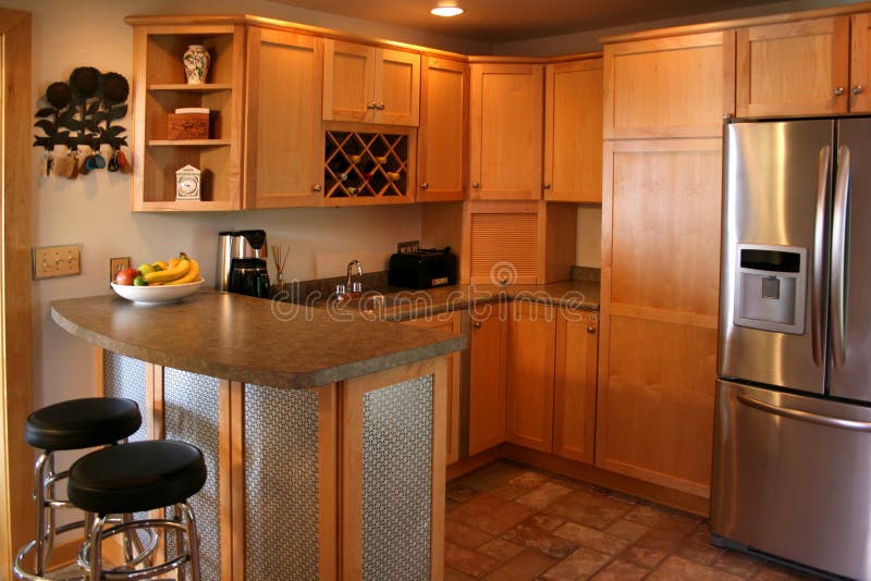 Kitchen wood cabinets stainless refrigerator