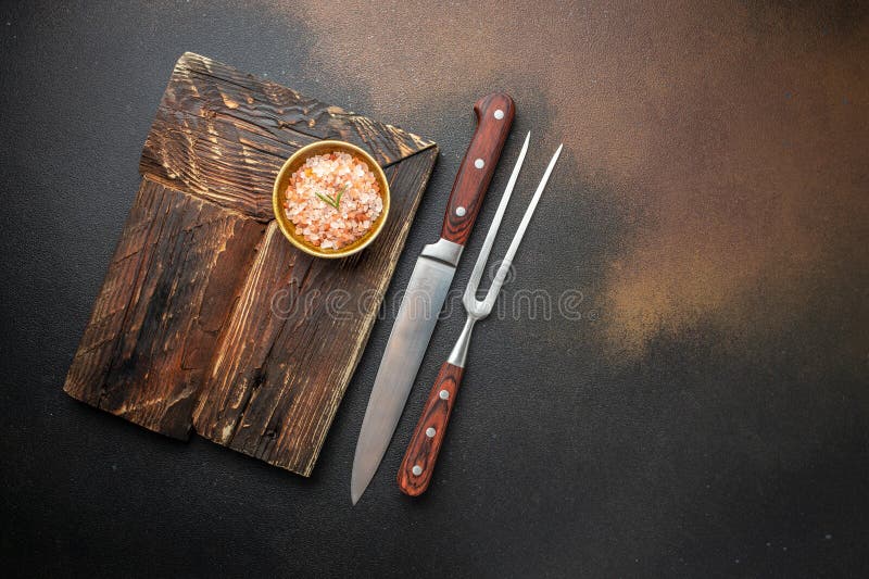 Kitchenware Kitchen Utensils Meat Fork and Butcher Cleaver. Ingredients for Grilling Meat Steak