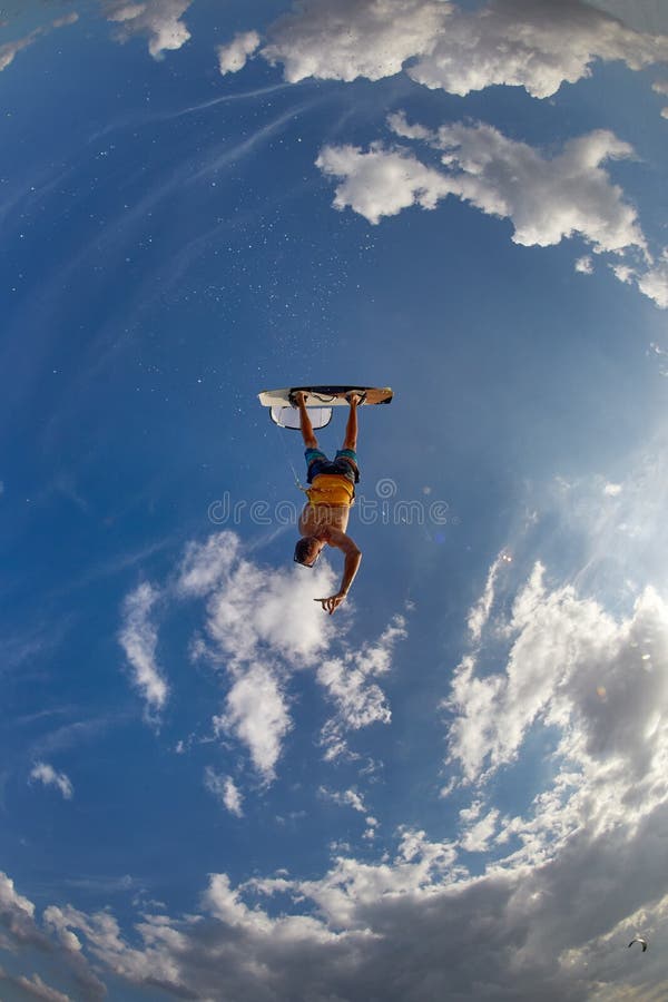 Kite Surfer Jumps with Kiteboard Stock Photo Image of board