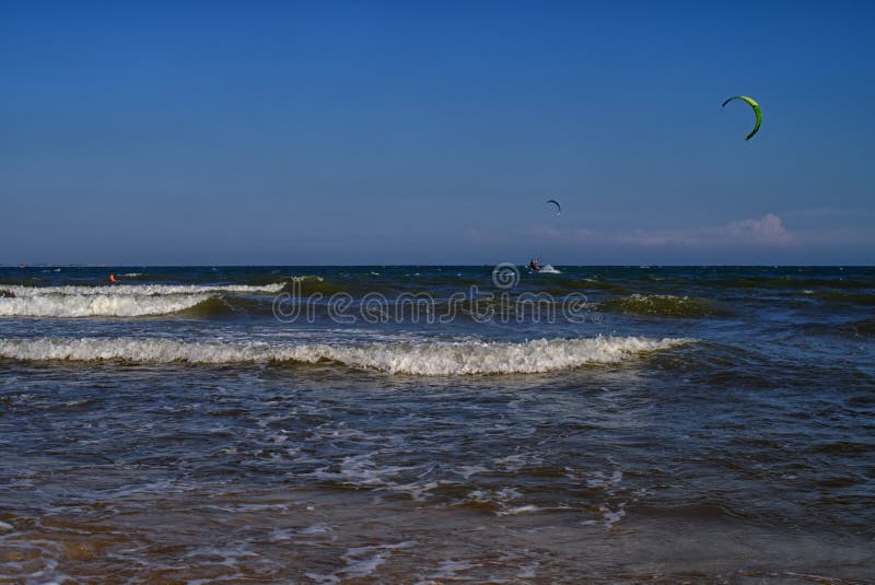 Kite Surfing in the Gulf Mui Ne Stock Photo Image of action, summer