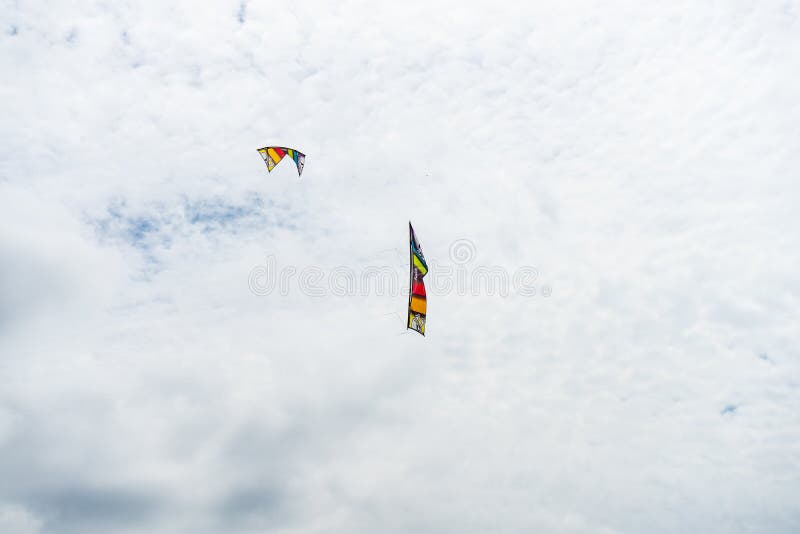Kites Flying in the Sky among the Clouds.Kite Festival Stock Photo