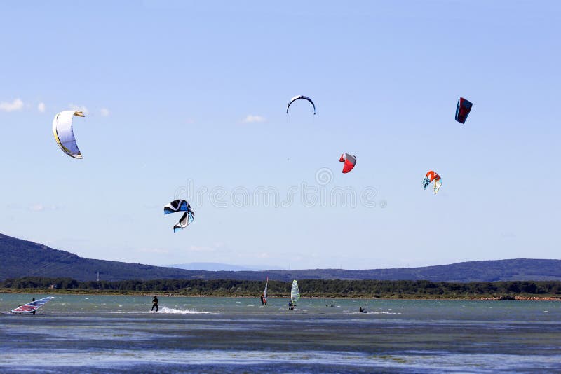 Kitesurfing or windsurfing stock photo. Image of cloud 57221318
