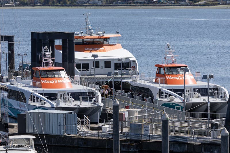 A Kitsap Fast Ferry departs the Bremerton port royalty free stock photos