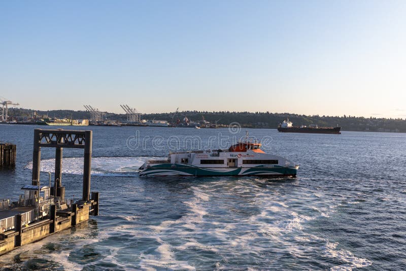 Kitsap Fast Ferry departs Elliott Bay from the Port of Seattle stock images