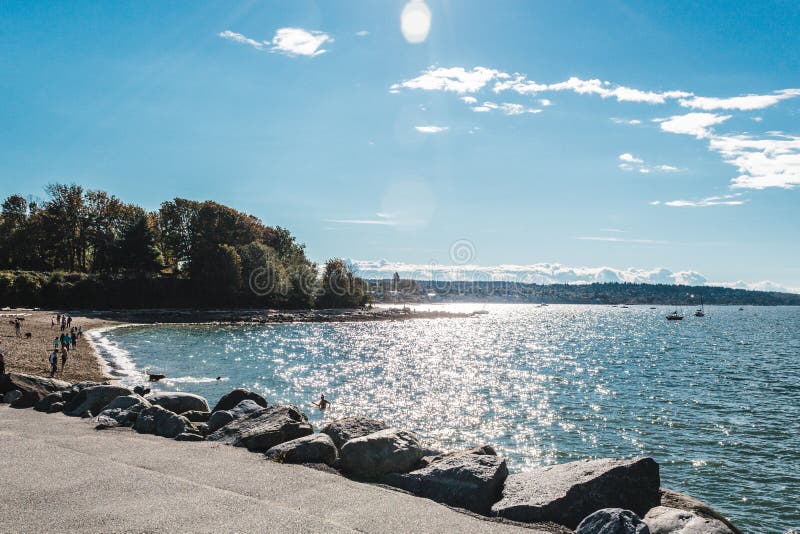 Kitsilano Beach in Vancouver, Canada Stock Photo Image of boat, kits