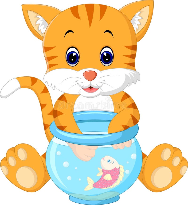 Kitten Fishing para peixes do ouro ilustração stock Kitten Fishing para peixes do ouro ilustração stock