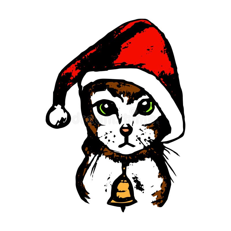 Kitten Santa Claus hatt (färg) stock illustrationer Kitten Santa Claus hatt (färg) stock illustrationer