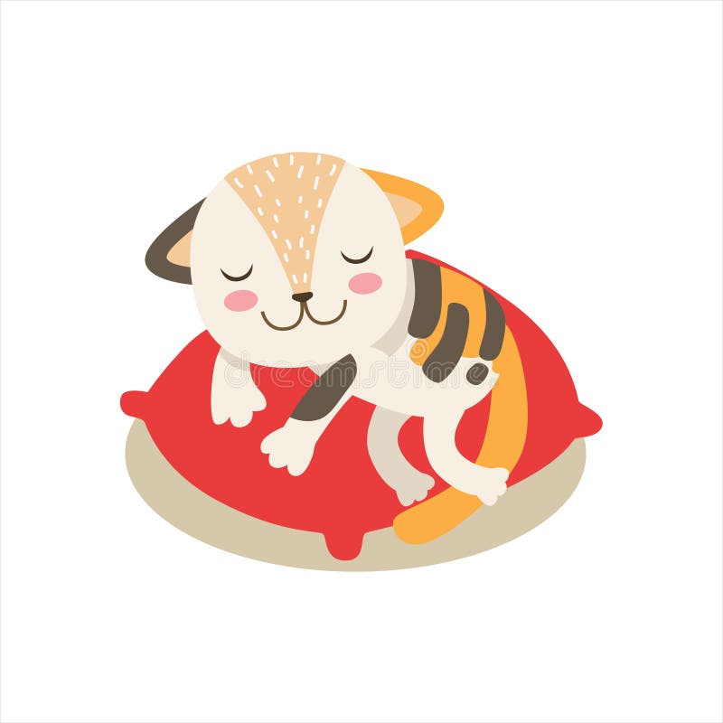 Kitten Sleeping On bonito feminino pequena multicolorido um descanso, ilustração da situação da vida do caráter do animal de esti ilustração do vetor Kitten Sleeping On bonito feminino pequena multicolorido um descanso, ilustração da situação da vida do caráter do animal de esti ilustração do vetor