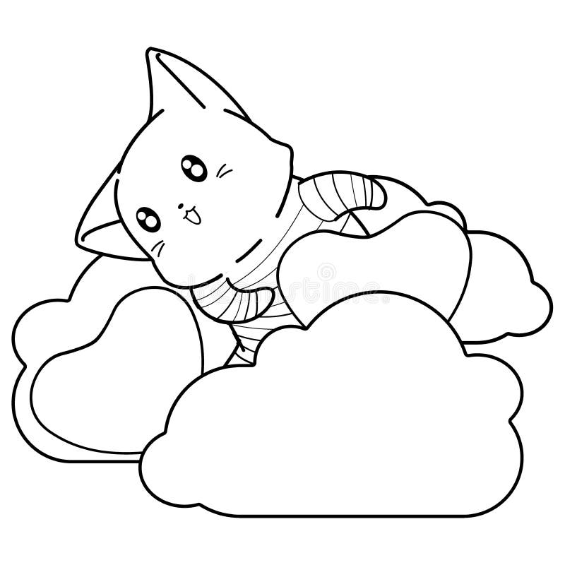 Kitty with Heart Cartoon Character Coloring Page 26 Stock Vector