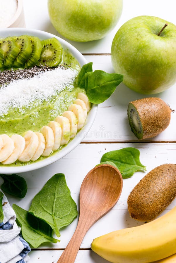 Kiwi Banana Spinach Smoothie Bowl Stock Image Image of chia, organic