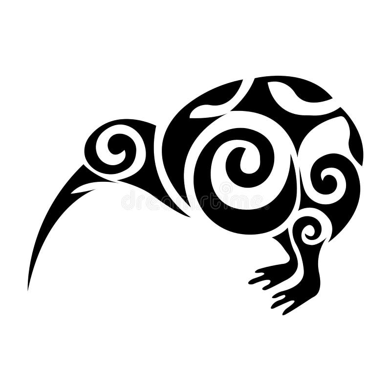 Kiwi Bird Silhouette in Black Color Drawn in Celtic Style. Design