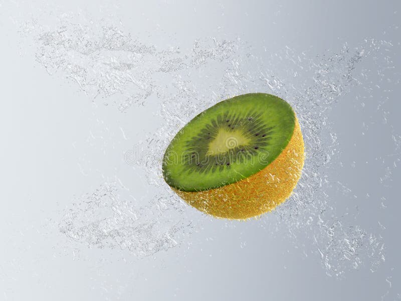 Kiwi diviso in due che cade attraverso l'acqua royalty illustrazione gratis
