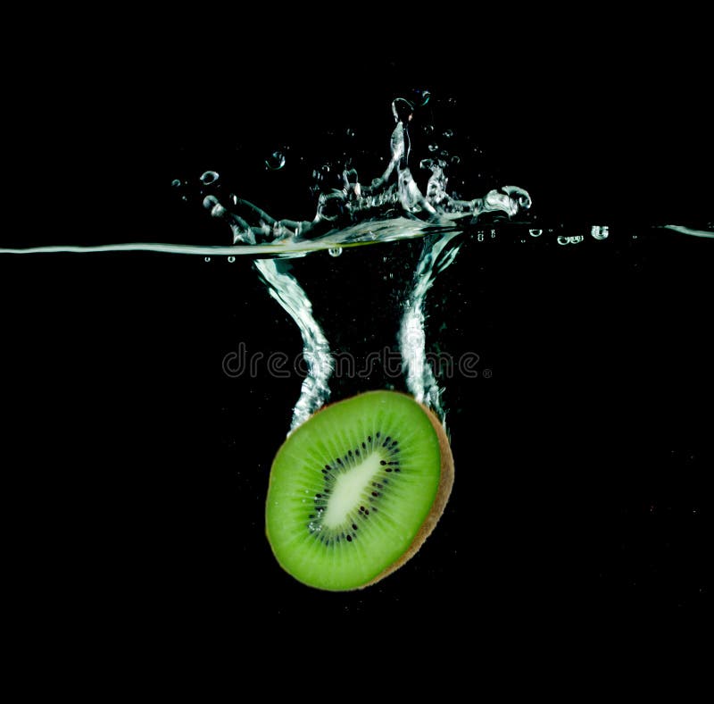 Kiwi falling into water on black