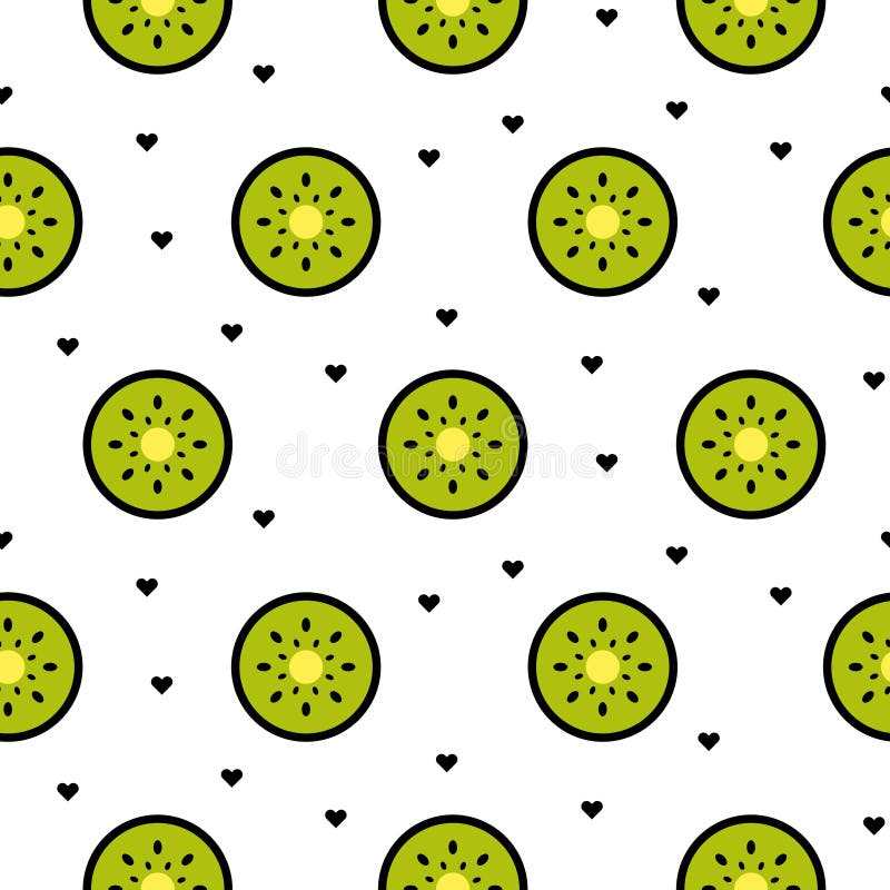 Kiwi fruit slices seamless green pattern on white.