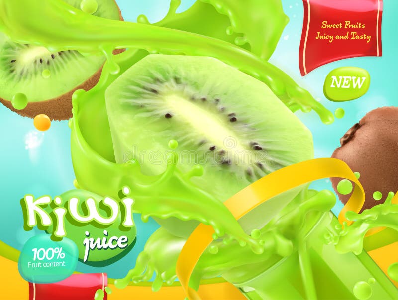 Kiwi Juice Fruits doux vecteur 3d illustration de vecteur Kiwi Juice Fruits doux vecteur 3d illustration de vecteur