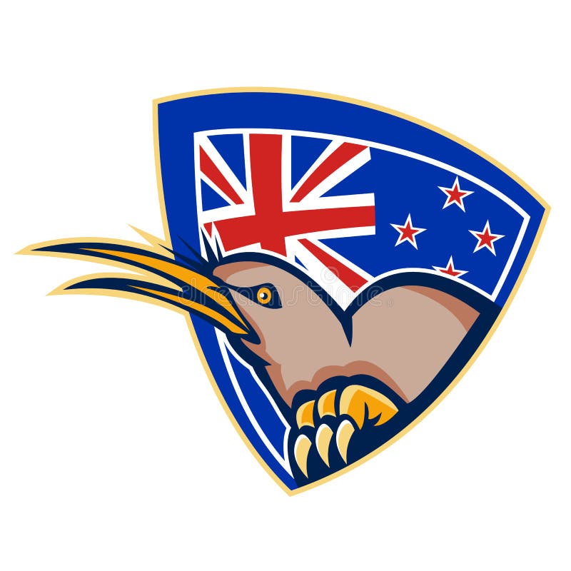 Kiwi Nowa Zelandia flaga Ptasia osłona Retro royalty ilustracja Kiwi Nowa Zelandia flaga Ptasia osłona Retro royalty ilustracja