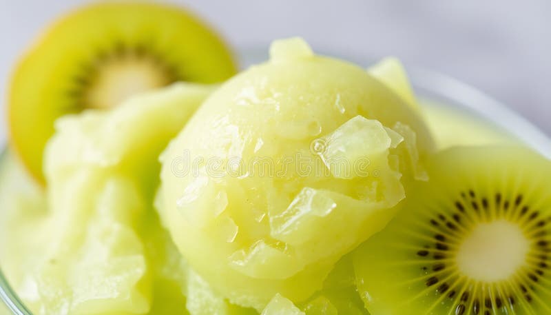 Kiwi sorbet επιδόρπιο κλείσιμο φρέσκα φρούτα κατεψυγμένα κέρασμα φαγητό Απόθεμα Φωτογενής τεχνητή νοημοσύνη απεικόνιση αποθεμάτων