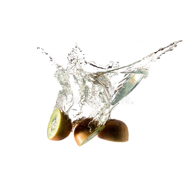 Kiwi splash on water, isolated