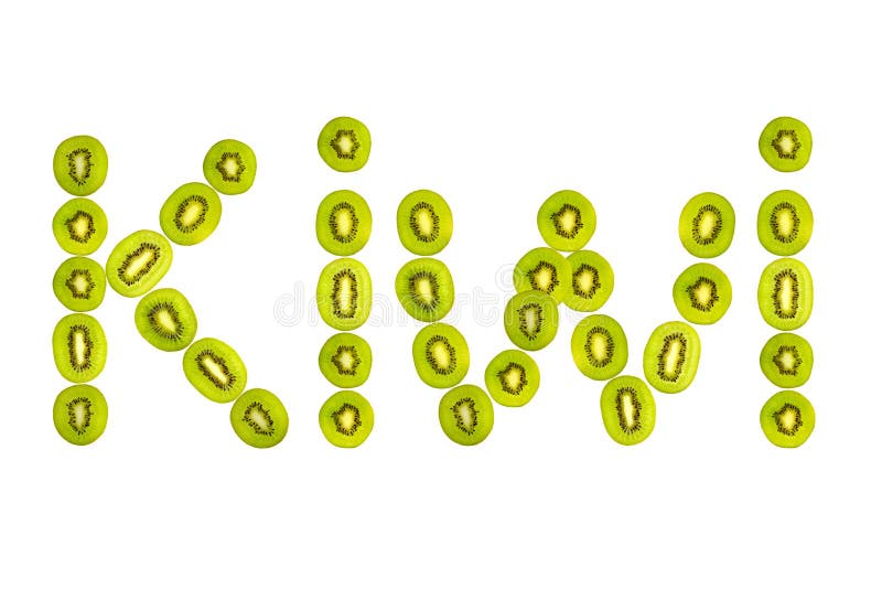 Kiwibuchstaben von der Kiwischeibe stockfotos Kiwibuchstaben von der Kiwischeibe stockfotos
