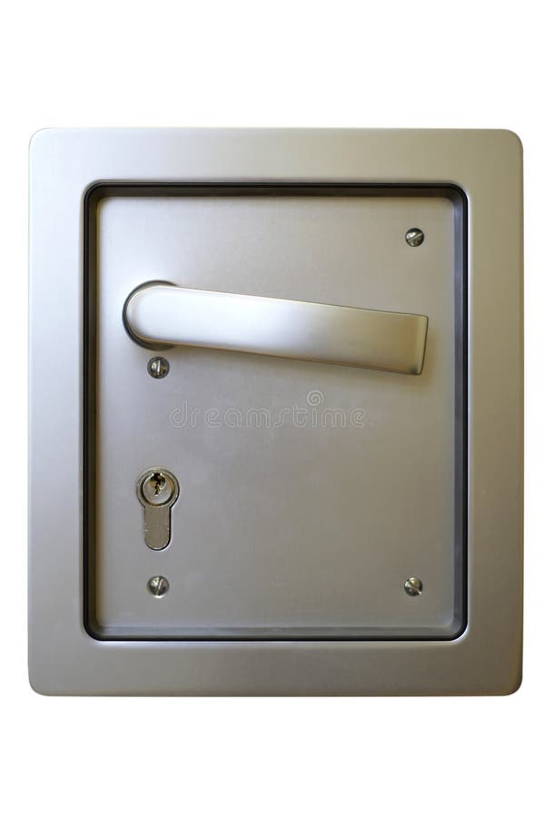 The door handle combined with a keyhole isolated with path. The door handle combined with a keyhole isolated with path